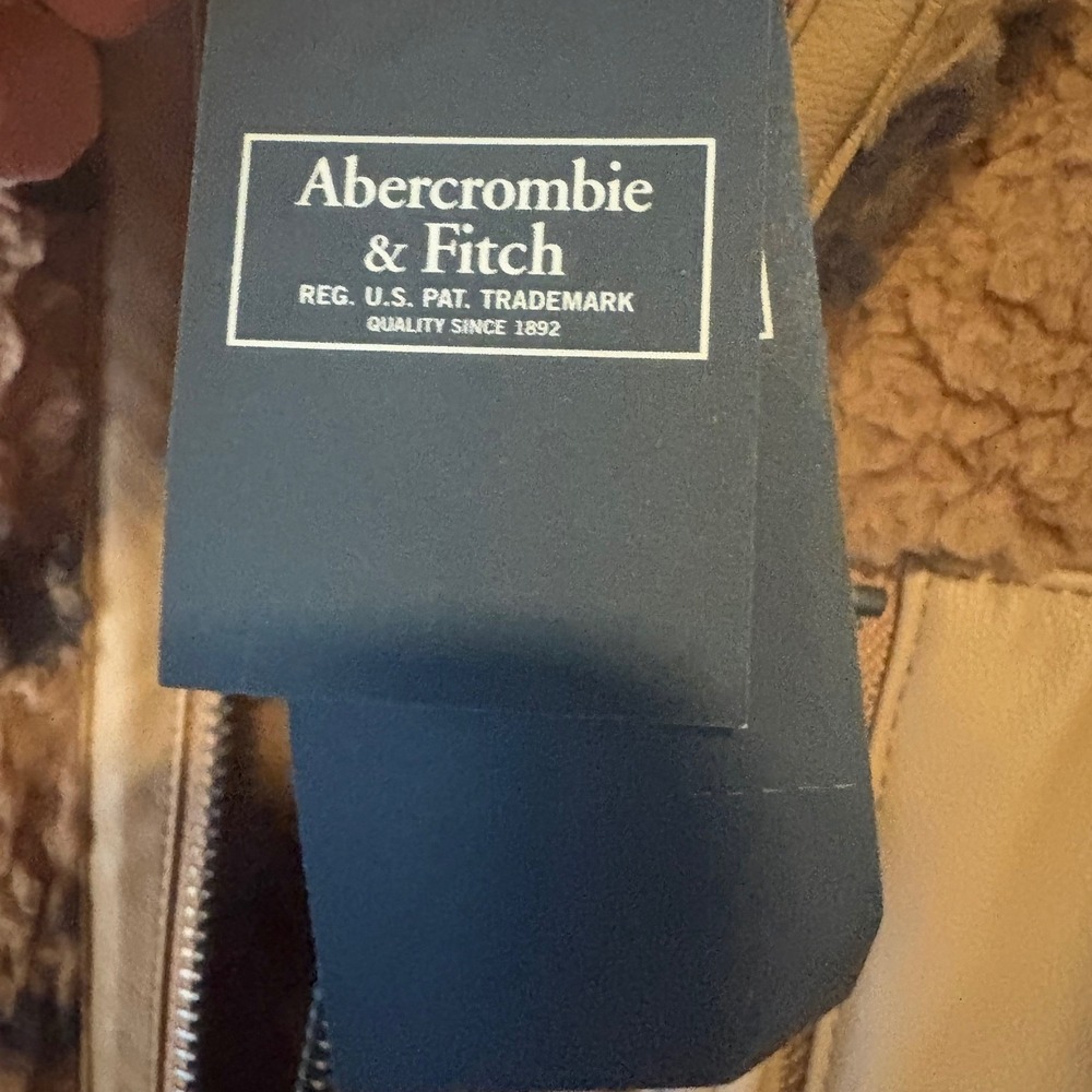 NWT Abercrombie & Fitch Leopard Print Sherpa Fleece‎ Zip Jacket Brown XL NEW - Picture 8 of 10